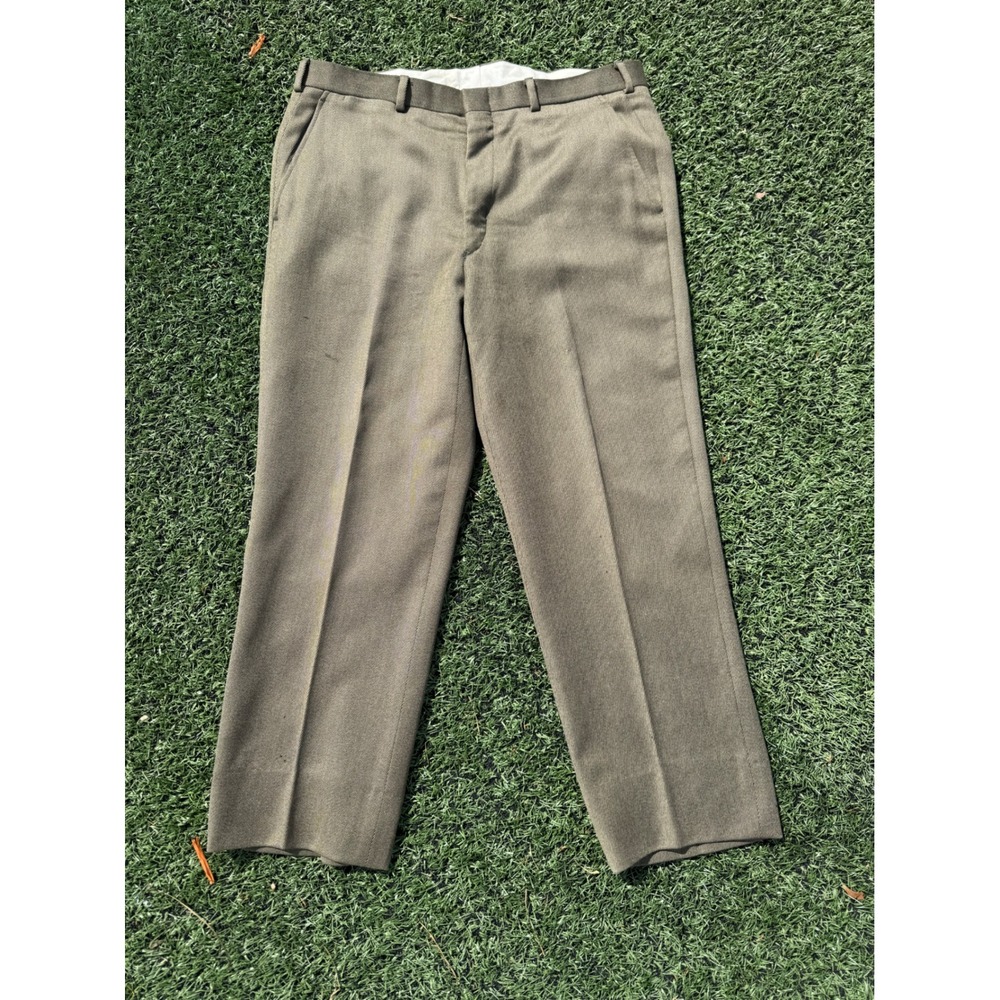 J. Press Mens Wool Cavalry Twill Dress Pants Olive Drab Green USA Made Size 35